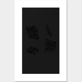 Black and white floral artwork sticker pack Posters and Art